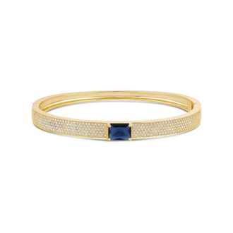 SHYMI Pav&eacute; Bangle with Center Stone -.925 Sterling Silver, 14K Gold-Plated, Rhodium Plated Cubic Zirconia, Extender, Day to Night
