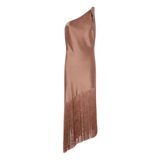 Pinko Party Dresses, female, Brown, Size: S Kiwi Satin Fringe Dress