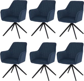 Hhg Juego De 6 Sillas De Comedor Hhg-499, Sillas De Cocina Con Respaldo Y Reposabrazos, Giratorias, Con Posici&oacute;n Autom&aacute;tica, De Tela/tejido, Azul