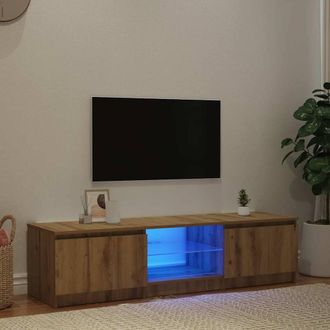 Berkfield Home TV Cabinet with LED Lights Artisian Oak 140x40x35.5 cm Engineered Wood in Brown