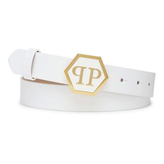 Philipp Plein Hexagon Riem - Dames - Accessoires - Wit - Maat: 70 CM Leer