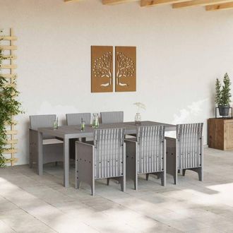 Berkfield Home Modern 7 Piece Garden Dining Set with Cushions Light Grey Poly Rattan