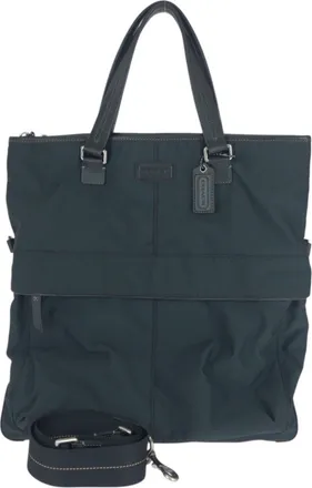 Coach Black Nylon Leather Shoulder Bag Tote Bag (Pre-Owned)