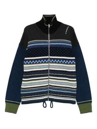 Marni striped zip-up cardigan - men - Virgin Wool - 52 - Blue