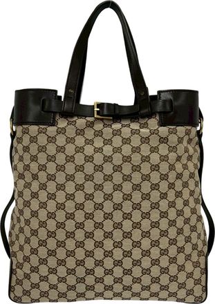 Gucci Brown Canvas Leather Handbag Shoulder Bag Tote Bag (Pre-Owned)