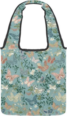 Generic Butterfly Flower Seamless Blue Reversible Canvas Shoulder Tote - Double-Sided Print, 12oz Cotton, 27cm Drop, Fold-Flat Bag for Travel, Shopping, Stree