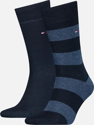 Tommy Hilfiger Mens 2-Pack Rugby Stripe Socks, Dark Navy - Black - Size: 9/9.5/10/10.5/11/11.5/12