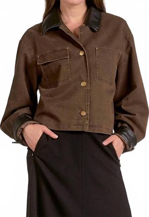 Elan Barn Coat Jacket With Leather Trim In Brown