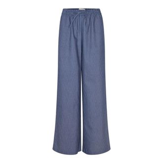 Lollys Laundry Wide Trousers, female, Blue, M, Striped Elastic Waist Trousers Dark Blue