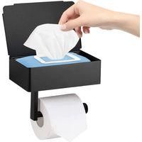 OEM Portarrollos De Papel Higi&eacute;nico Con Dispensador De Toallitas, Negro Mate, De Pared, Acero Inoxidable, Para Cocina Y Ba&ntilde;o, Autoadhesivo O Perforable. -