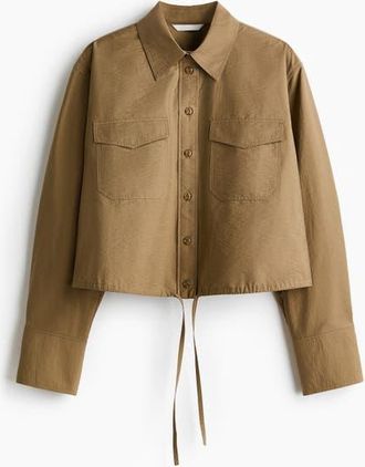 H&M Drawstring Shirt in Dark Beige at Nordstrom, Size Xx-Large