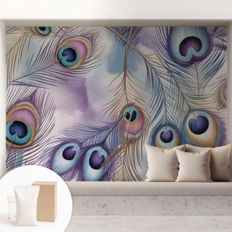 Tulup Carta Da Parati Non Tessuto - Con Colla Inclusa Per Camera Da Letto - Facile Da Applica - Motivo Decorativo Piume Di Pavone 208x146 Cm