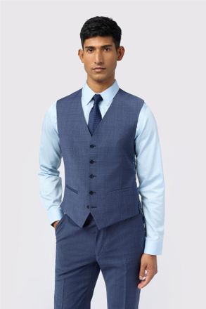 Ted Baker Mens Single Breasted Five Button V-neck Slim Fit Suit Waistcoat - Blue/Dark Grey - Size 48 (Chest)