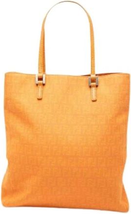 Fendi Pre-owned Vintage Canvas Tote Bag - Dames - Vintage Shopper - Oranje - ONE Size - Leer - Vintage
