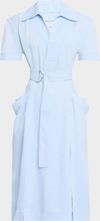 Bottega Veneta Short-Sleeve Belted Fine Twill Midi Shirtdress