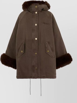 Pinko cotton hooded faux fur sleeve oversized coat