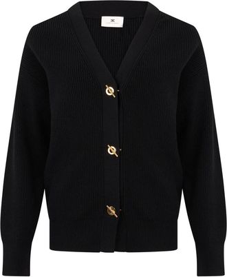 Elisabetta Franchi Gebreide Cardigan met Sluitingen - Dames - Vesten - Zwart - L - Polyester - Truien & Vesten