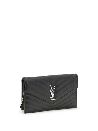 Saint Laurent Womens Cassandre Mini Shoulder Bag Nero Calf Leather Bos Taurus Wallet