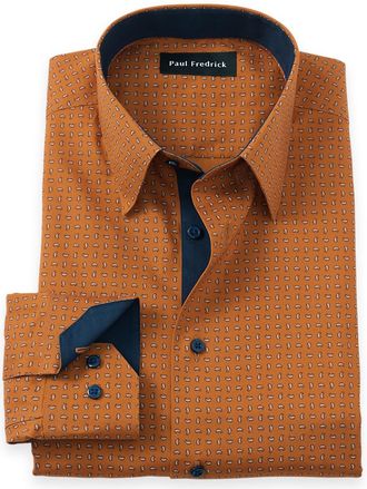 Paul Fredrick Slim Fit Non-iron Cotton Paisley Dress Shirt With Contrast Trim