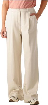 Summum Broeken, Dames, Beige, XL, Broek met geplooide tailleband