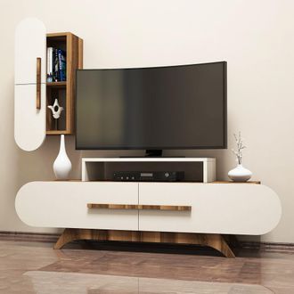 Dmora Pared Modular Genola, Mueble De Sala, 8 Estantes, 7 Compartimientos, Color Nogal