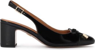Kazar Gepolijste Slingback Pumps op een Blokhak met Strik - Dames - Pumps - Zwart - 38 EU - Leer - Schoenen