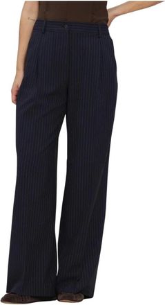 Summum Broek Wijde Pijpen Viscose Blend Streep - Dames - Broeken - Blauw - Maat: S Viscose