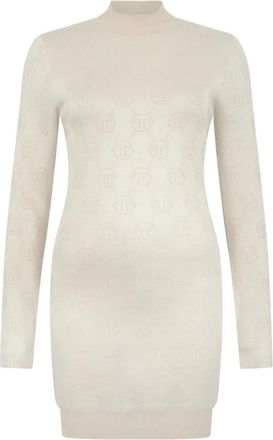 Philipp Plein Knit Day Dress Monogram - Dames - Kleedjes - Beige - M - Kleedjes
