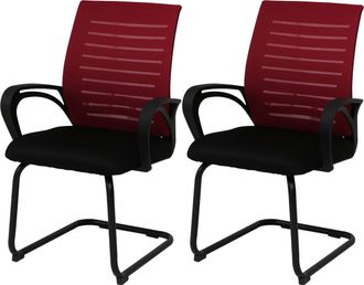 Hhg [nunca Usado] Juego De 2 Sillas De Conferencia Hhg-584, Sillas De Visitante De Dise&ntilde;o Cantilever, Tejido (250 G/m&sup2;) Mvg, Rojo, Estructura Negra