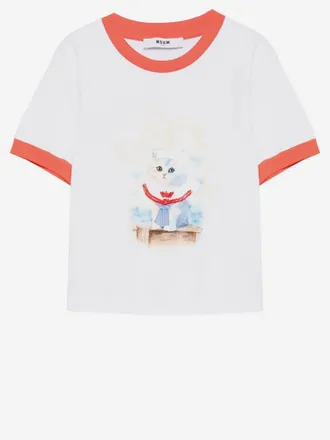 Msgm Contrast-Trimmed Cotton T-Shirt - White
