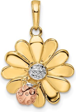 Diamond2Deal 14k Yellow Gold Diamond-cut Ladybug on Flower Pendant
