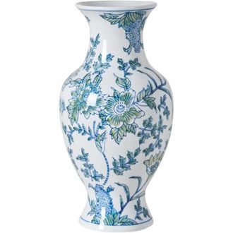Beliani Flower Vase White and Blue Porcelain Decorative Table Accessory Antique Vintage LLANES