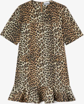 Ganni Brown Stretch Cotton Mini Dress - Size 34 Organic