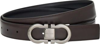 Ferragamo Reversible Leather Belt with Polished Double Gancini Buckle