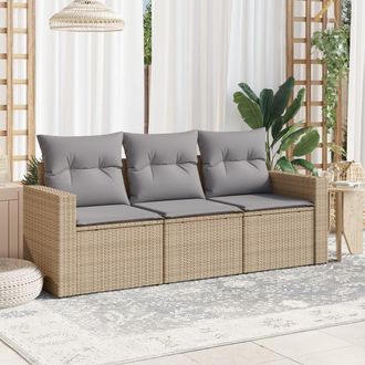 vidaXL Vidaxl - Juego De Sof&aacute;s De Jard&iacute;n Con Cojines Beige 3 Pzas Rat&aacute;n Pe