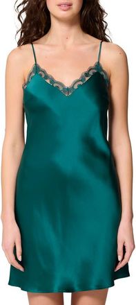 Simone Pérèle Love Me Night Lace Trim Silk Blend Chemise in Emerald at Nordstrom, Size X-Large