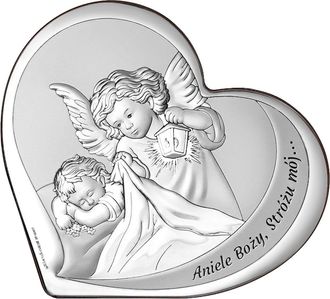 OEM Cuadro Plateado Con Coraz&oacute;n De &Aacute;ngel De La Guarda + Grabado 6777 11,5 X 10 Cm