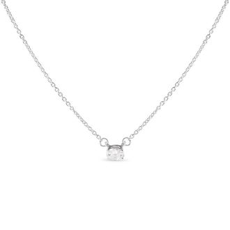 House of Brilliance 14K White Gold 1/4 Cttw Lab Grown Oval Solitaire Diamond East West 18 Pendant Necklace (G-H Color, VS2-SI1 Clarity)