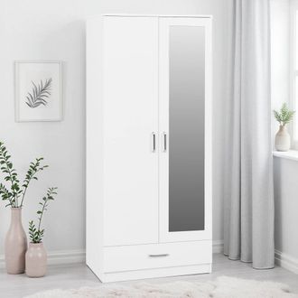 Seconique Dakotia 2 Door 1 Drawer Mirrored Wardrobe - White