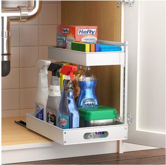 Sorbus Under Sink White Organizer With Sliding Tracks