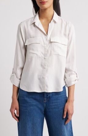 Beach Lunch Lounge Fallon Crop Button-Up Shirt in Light Cocoa at Nordstrom, Size X-Large