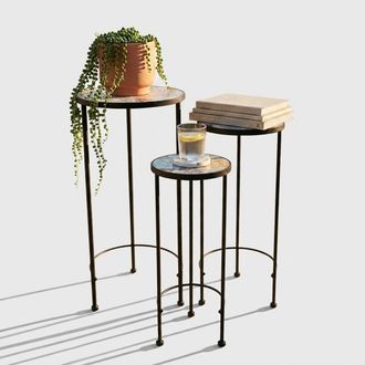 COSMA Set De 3 Jardineras Redondas De Cer&aacute;mica Y Hierro Nike