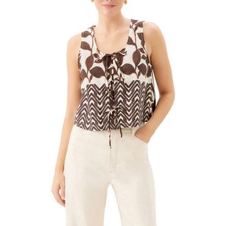 Fifteen Twenty Emery Tie Front Sleeveless Cotton Top in Print at Nordstrom, Size X-Small