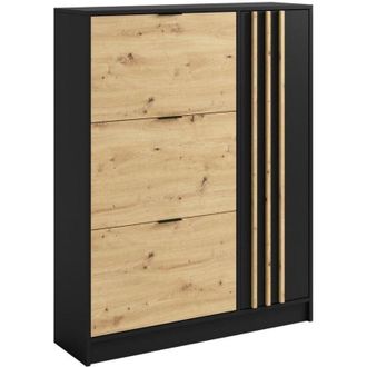 Vente-Unique Vente-unique - Armadio per scarpe con 1 anta e 3 scomparti a ribalta Naturale e Nero - janakia