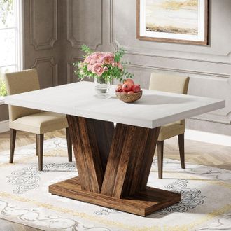 Tribesigns Tribesigns Mesa De Comedor De 120 Cm Para 4, Mesa De Comedor De Cocina Blanca Con Pedestal Resistente, Mesa De Comedor De Madera De Granja Para El Hog