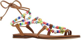 Alameda Turquesa Womens Beaded Embellished Sandals Brown Leather