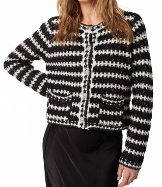 John & Jenn Henri Striped Cardigan Top In Caviar Quartz