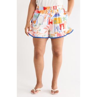 Sugarlips Petroli Town Ruffle Shorts in Org-Pnk-Wht at Nordstrom, Size 1 X