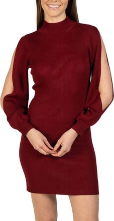 Love Token Bubble Sleeve Knit Mini Dress In Burgundy
