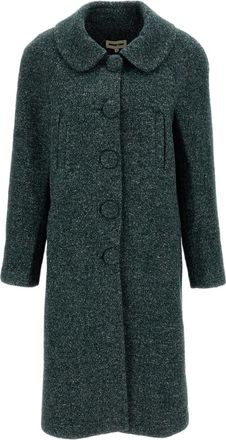 Shushu/Tong Green Oversized Peter Pan Collar Wool-Blend Long Coat